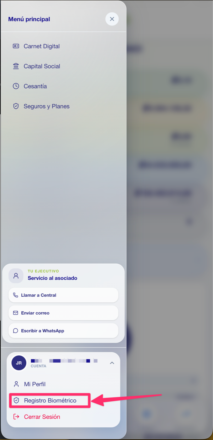 Pantalla de registro biométrico